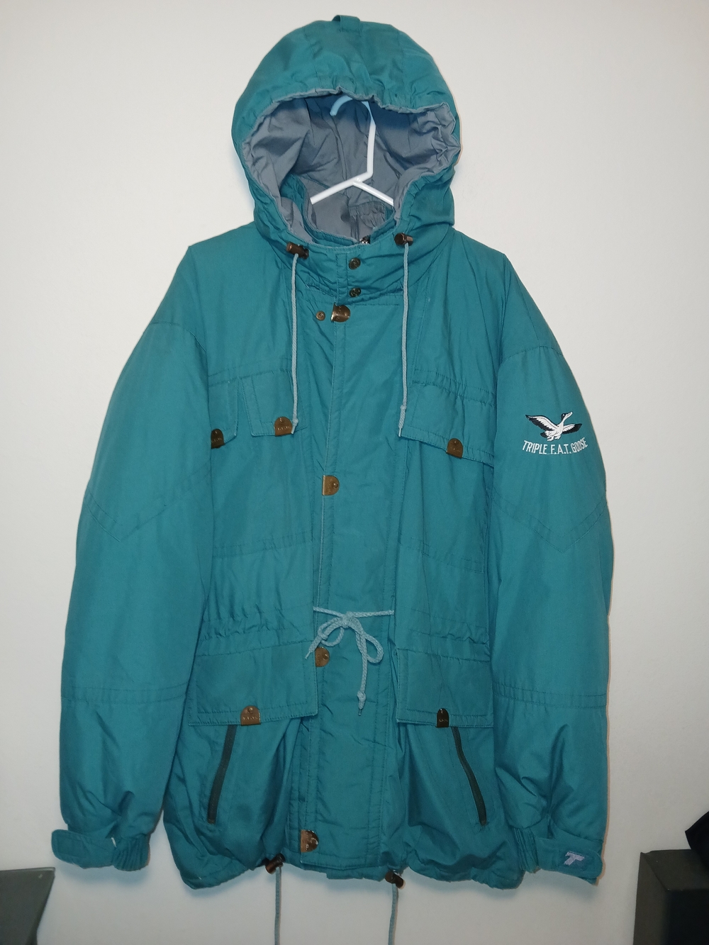 VTG Mens Triple FAT Goose 90s Green Full Zip Duck Down Jacket Size XL (READ)